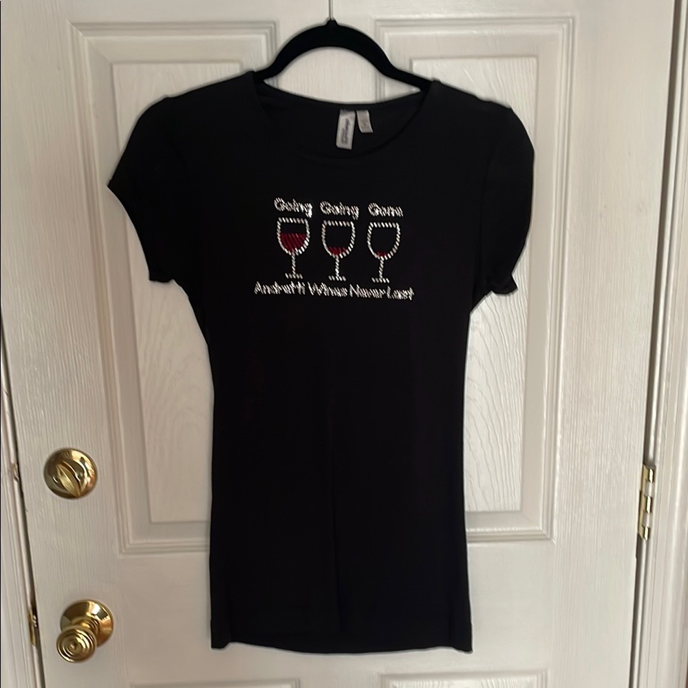 Chic Black Graphic Tee with Wine Design